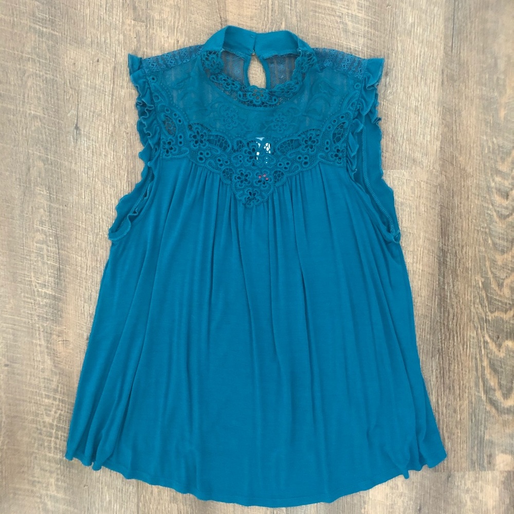Teal Sleeveless Top with High Neck Detail - Jr XL